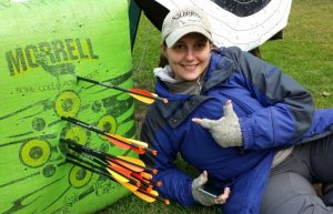 A. T. Baron with the results of her crossbow training at Becoming an Outdoor-Woman ©2015